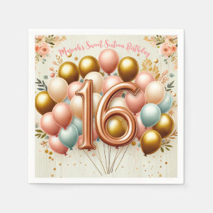 Serviette En Papier Rose et Golden Sweet Seizième fête d'anniversaire