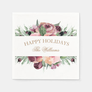 Serviette En Papier rose et prune moderne vacances heureux monogramme