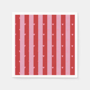 Serviette En Papier Rose et rouge, rayé de cœur