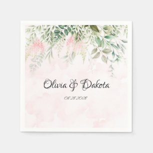 Serviette En Papier Rose et verdure Feuille Chic Mariage