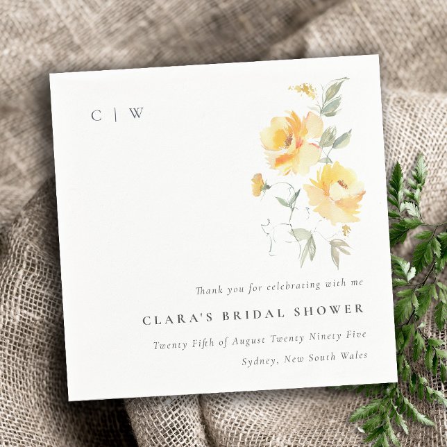 Serviette En Papier Rose Fleur de Mariage Aquarelle Vert Jaune (Créateur téléchargé)