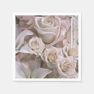 Serviette En Papier Rose Floral Élégant Shabby Chic pour la Mariée