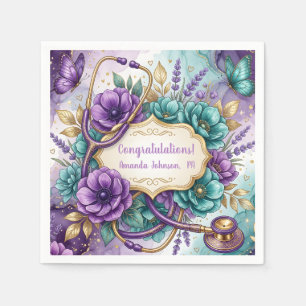 Serviette En Papier Rose Florale Violette Diplômé
