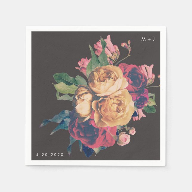 Serviette En Papier Rose foncé Botanique Pied Mariage table (Devant)