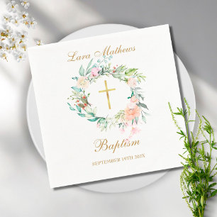 Serviette En Papier Rose forestier Floral Garland Baptême Christening