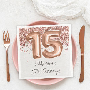 Serviette En Papier Rose Gold 15e fête d'anniversaire