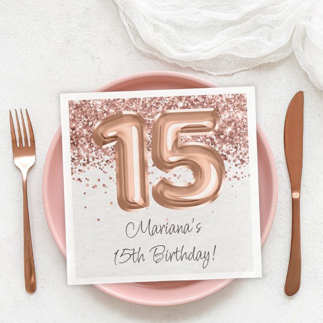 Serviette En Papier Rose Gold 15e fête d'anniversaire (Créateur téléchargé)