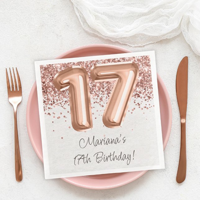 Serviette En Papier Rose Gold 17e fête d'anniversaire (Créateur téléchargé)