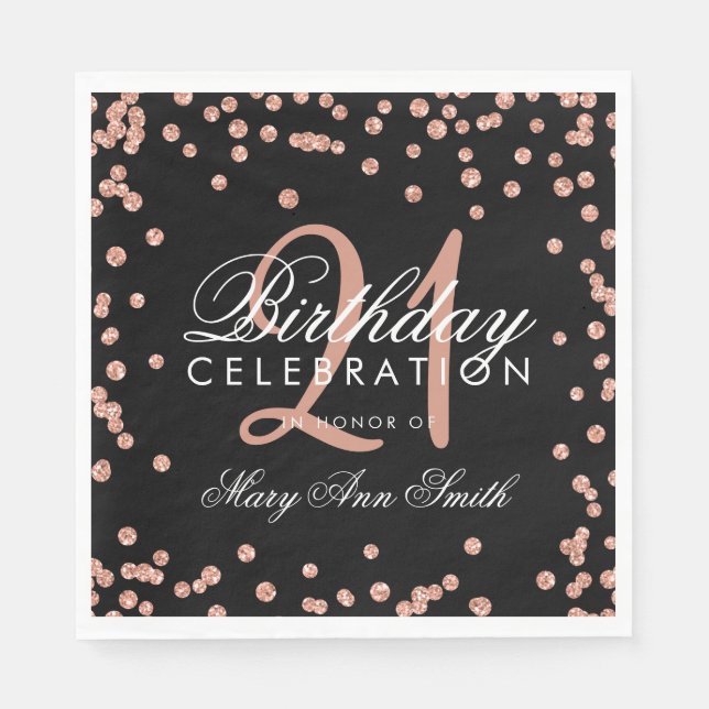 Serviette En Papier Rose Gold 21ème anniversaire Parties scintillant C (Devant)