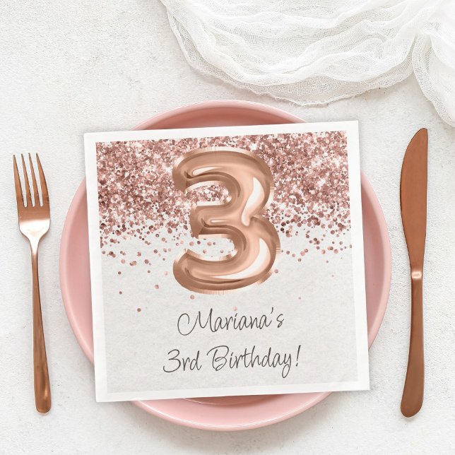 Serviette En Papier Rose Gold 3e fête d'anniversaire (Créateur téléchargé)