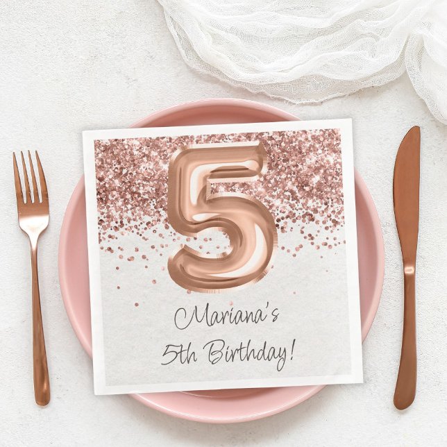 Serviette En Papier Rose Gold 5e fête d'anniversaire (Créateur téléchargé)