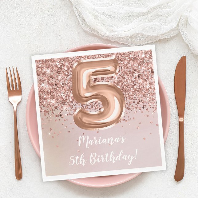 Serviette En Papier Rose Gold 5e fête d'anniversaire (Créateur téléchargé)