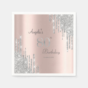 Serviette En Papier Rose Gold 80e Gouttes de Paillettes Argentées