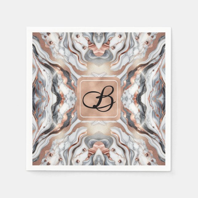 Serviette En Papier Rose Gold Argent & Marbre Blanc Féminin  (Devant)