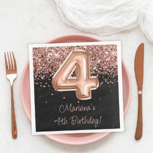 Serviette En Papier Rose Gold Black 4th Birthday Party