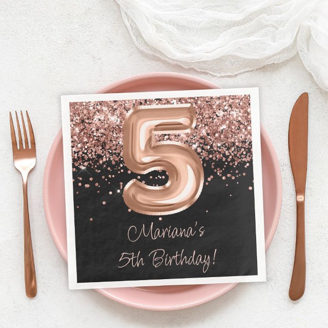 Serviette En Papier Rose Gold Black 5e anniversaire fête (Créateur téléchargé)