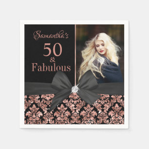 Serviette En Papier Rose Gold Black Damask photo 50e anniversaire