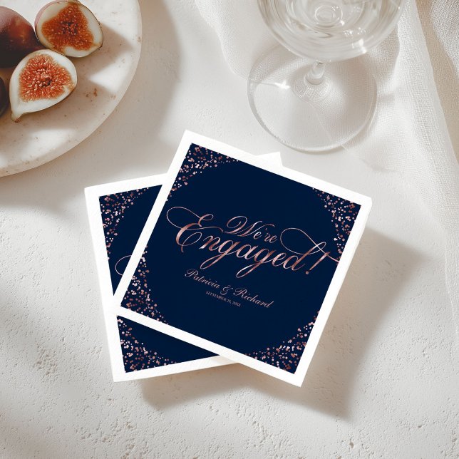 Serviette En Papier Rose Gold Blue Nous sommes fiancés Fête de fiançai (Créateur téléchargé)