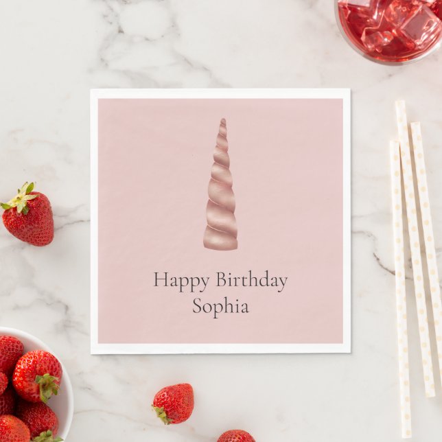 Serviette En Papier Rose Gold Blush Unicorn Anniversaire (En situation)