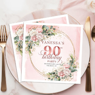 Serviette En Papier Rose Gold Boho Floral 90e Célébration d'anniversai