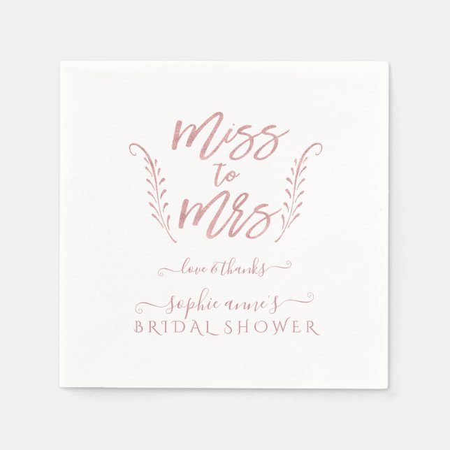 Serviette En Papier Rose Gold Calligraphie Fête des mariées Bacheloret (Devant)