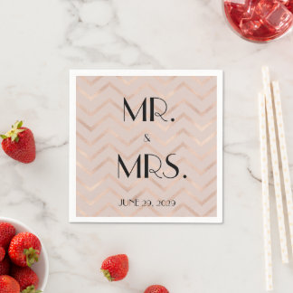 Serviette En Papier Rose Gold Chevron Wedding Napkins