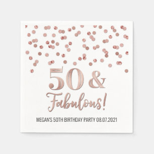 Serviette En Papier Rose Gold Confetti 50 & Fabuleux anniversaire