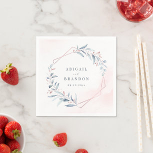 Serviette En Papier Rose Gold Dusty Blue Greenery Mariage géométrique