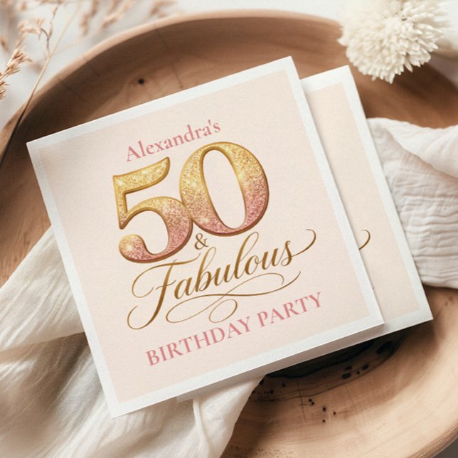 Serviette En Papier Rose Gold Elegant 50th Birthday (Créateur téléchargé)