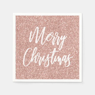 Serviette En Papier Rose Gold Faux Paillettes Calligraphie Joyeux Noël