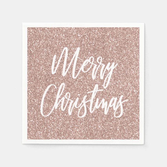 Serviette En Papier Rose Gold Faux Parties scintillant Joyeux Noël Cal (Devant)