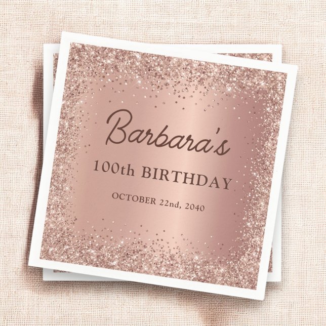 Serviette En Papier Rose Gold Foil Parties scintillant 100e anniversai (Créateur téléchargé)