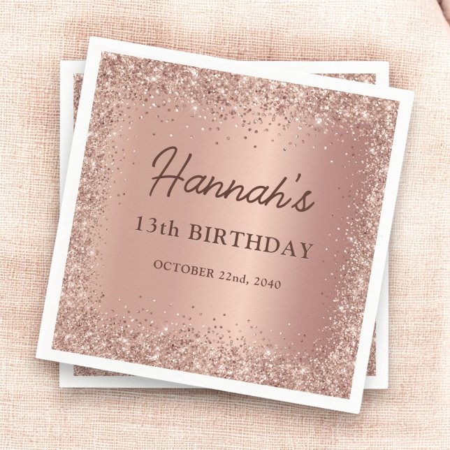 Serviette En Papier Rose Gold Foil Parties scintillant 13e anniversair (Créateur téléchargé)
