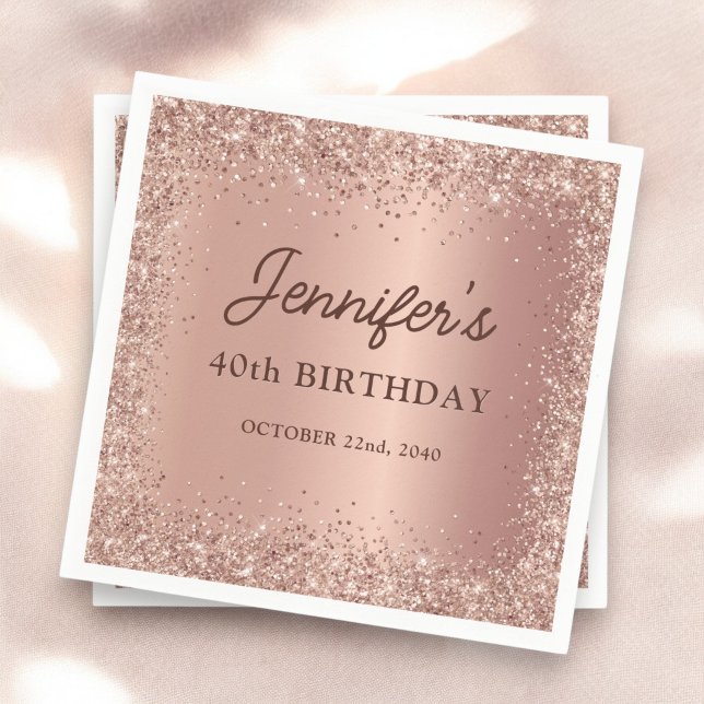 Serviette En Papier Rose Gold Foil Parties scintillant 40e anniversair (Créateur téléchargé)