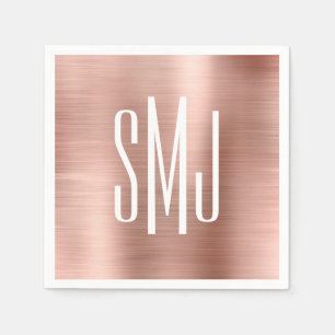 Serviette En Papier Rose Gold Foil trois lettres Monogramme