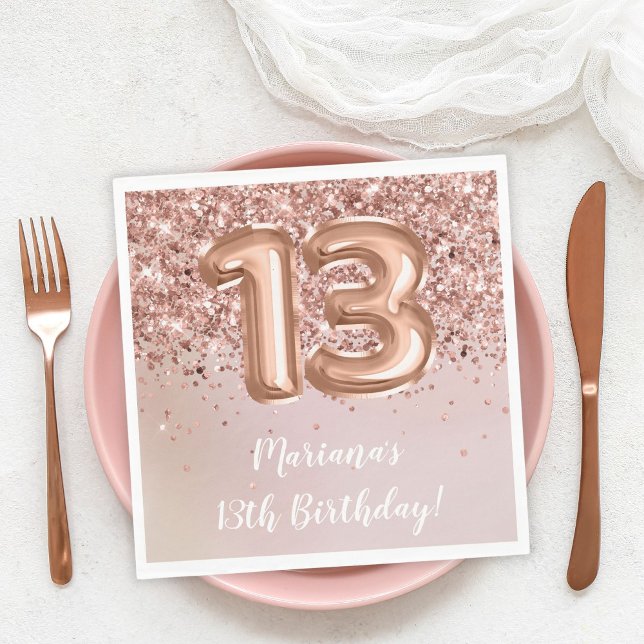 Serviette En Papier Rose Gold Kids Girl 13e fête d'anniversaire (Créateur téléchargé)