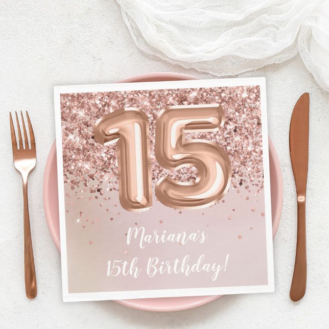 Serviette En Papier Rose Gold Kids Girl 15e fête d'anniversaire (Créateur téléchargé)