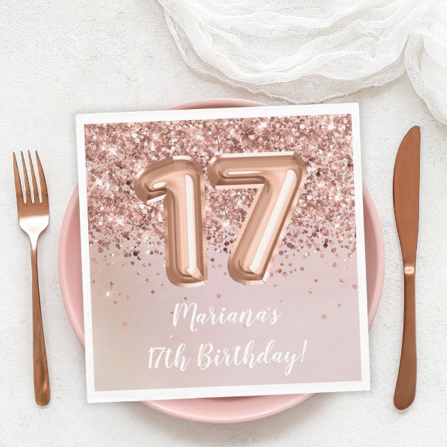 Serviette En Papier Rose Gold Kids Girl 17e fête d'anniversaire (Créateur téléchargé)