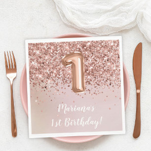 Serviette En Papier Rose Gold Kids Girl 1er anniversaire fête