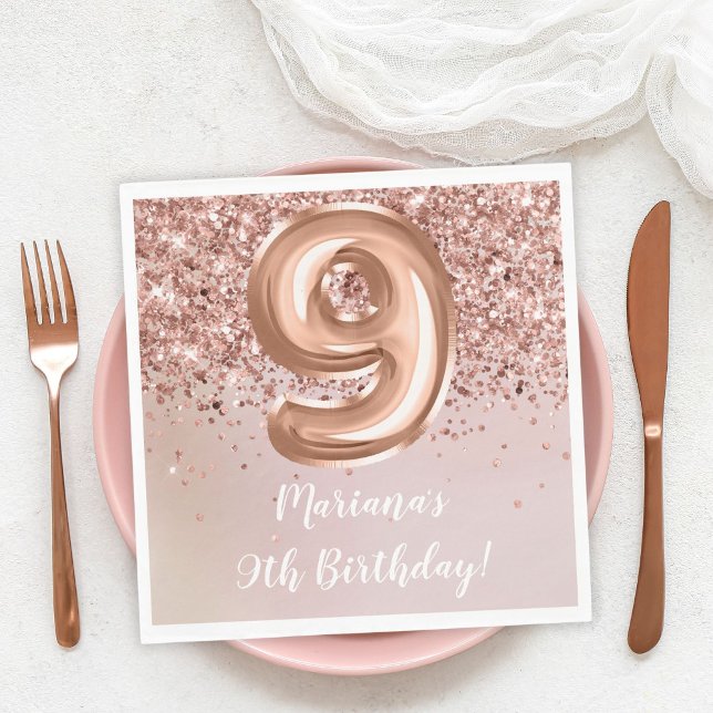 Serviette En Papier Rose Gold Kids Girl 9e fête d'anniversaire (Créateur téléchargé)