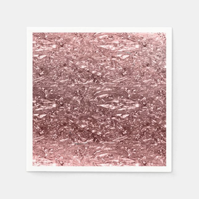 Serviette En Papier Rose Gold Liquid Chrome Metallic Glam Party (Devant)