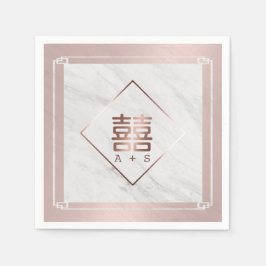 Serviette En Papier Rose Gold & Marbre blanc Mariage chinois moderne