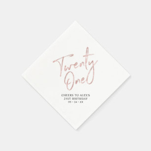 Serviette En Papier Rose Gold Moderne Adulte 21e fête d'anniversaire