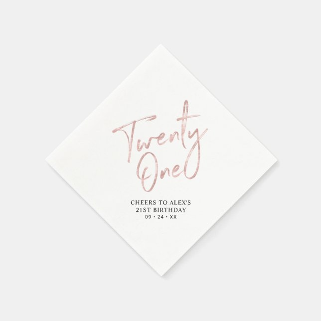 Serviette En Papier Rose Gold Moderne Adulte 21e fête d'anniversaire (Coin)