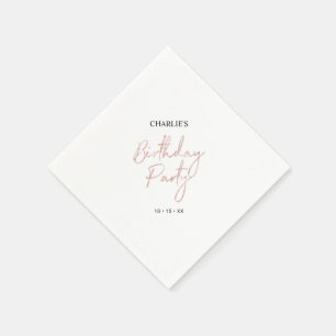 Serviette En Papier Rose Gold Moderne Brush Script Adulte Anniversaire