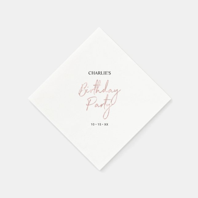 Serviette En Papier Rose Gold Moderne Brush Script Adulte Anniversaire (Coin)