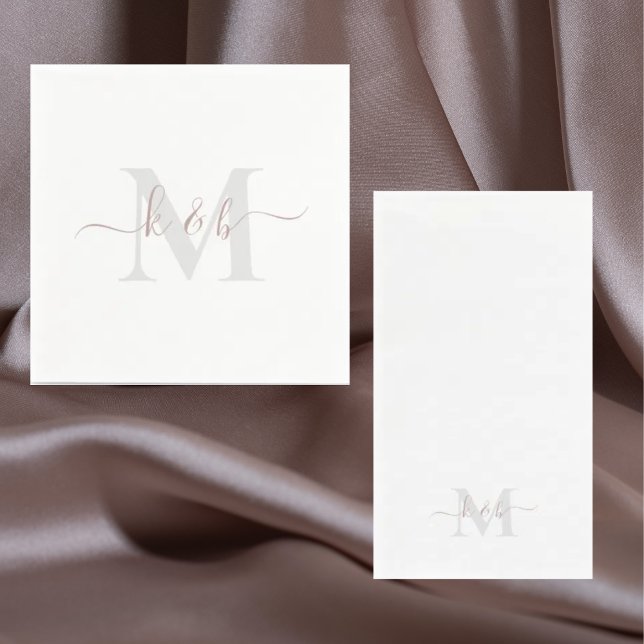 Serviette En Papier Rose Gold Monogramme Écriture Fluide Blanche  (Créateur téléchargé)