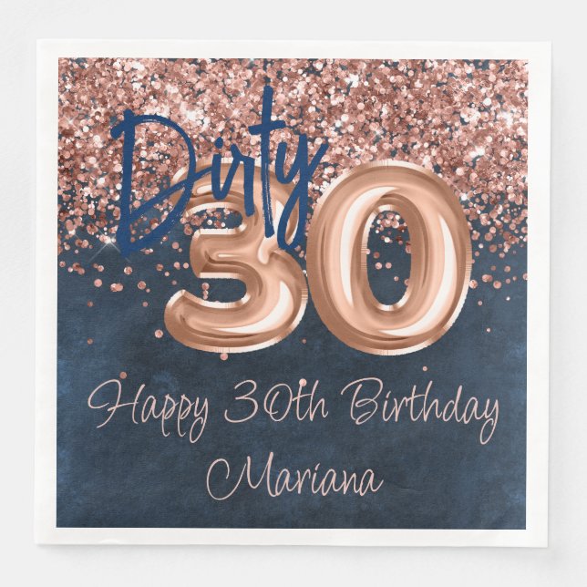 Serviette En Papier Rose Gold Navy Blue 30th Birthday Party (Devant)