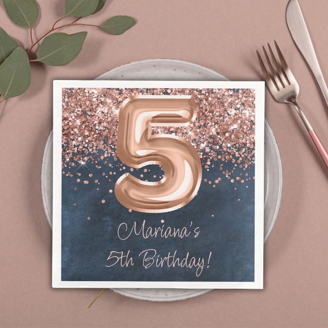 Serviette En Papier Rose Gold Navy Blue 5e anniversaire fête (Créateur téléchargé)