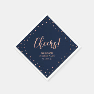 Serviette En Papier Rose Gold & Navy Lettre Moderne Joyeux Anniversair